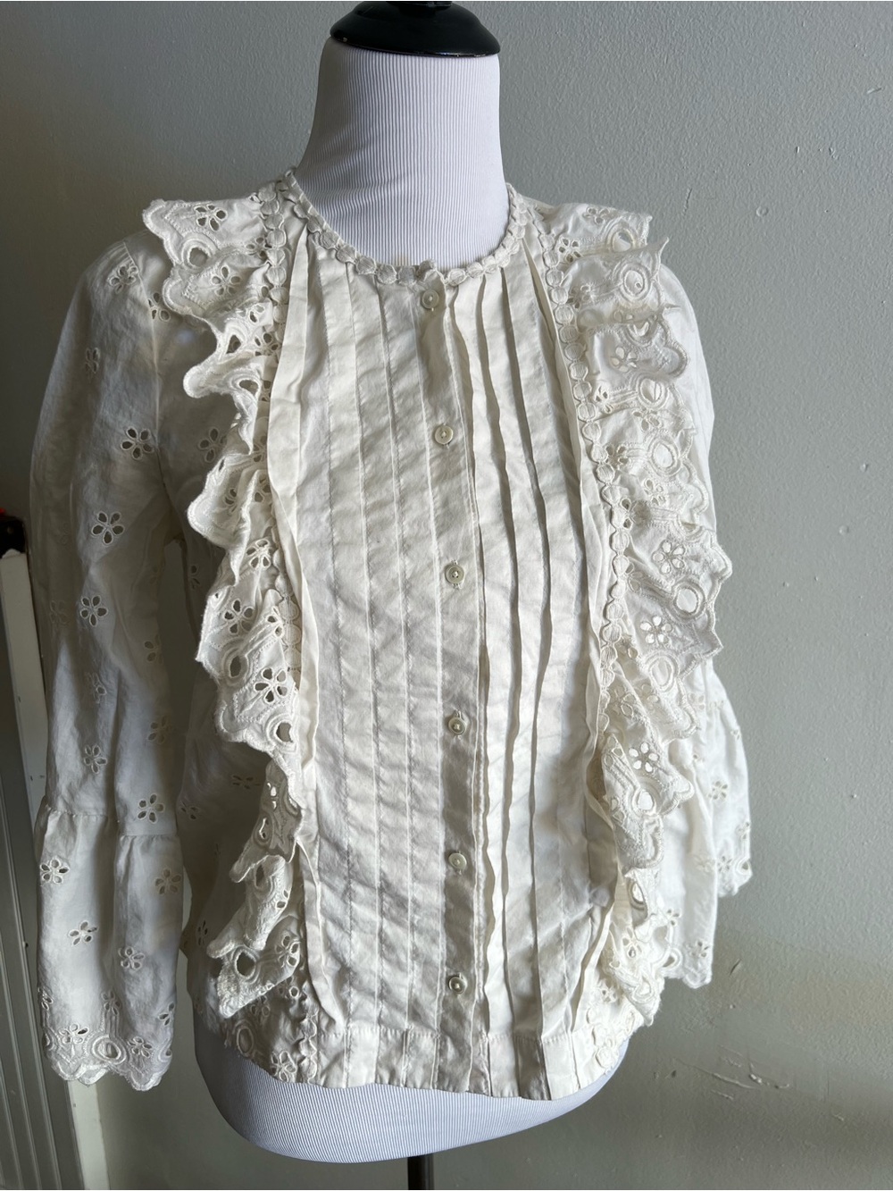 J. Crew Cream Eyelet Ruffle Blouse